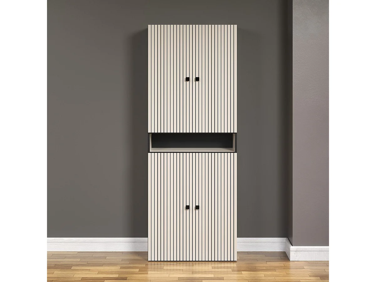 Double colonne de salle de bain rainurée 4 portes et 1 niche L70 cm -PUREBLISS