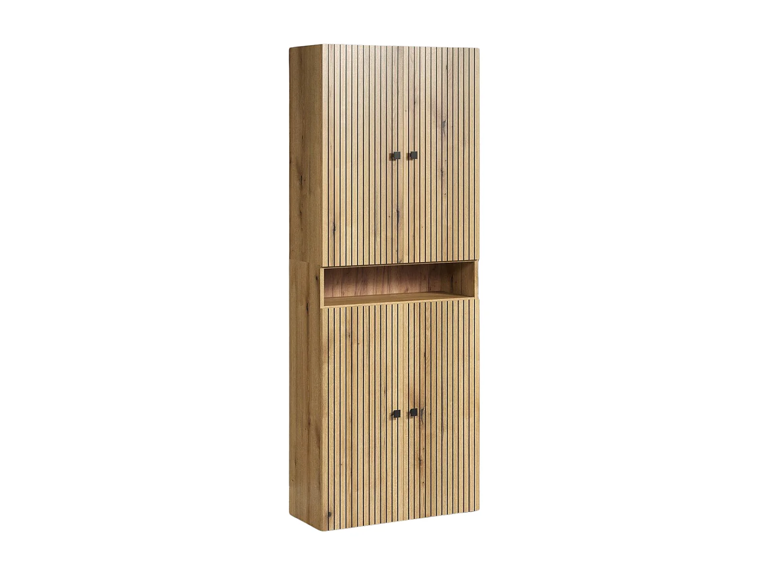 Dubbele geribbelde badkamerkolom met 4 deuren en 1 open vak L70 cm - PUREBLISS