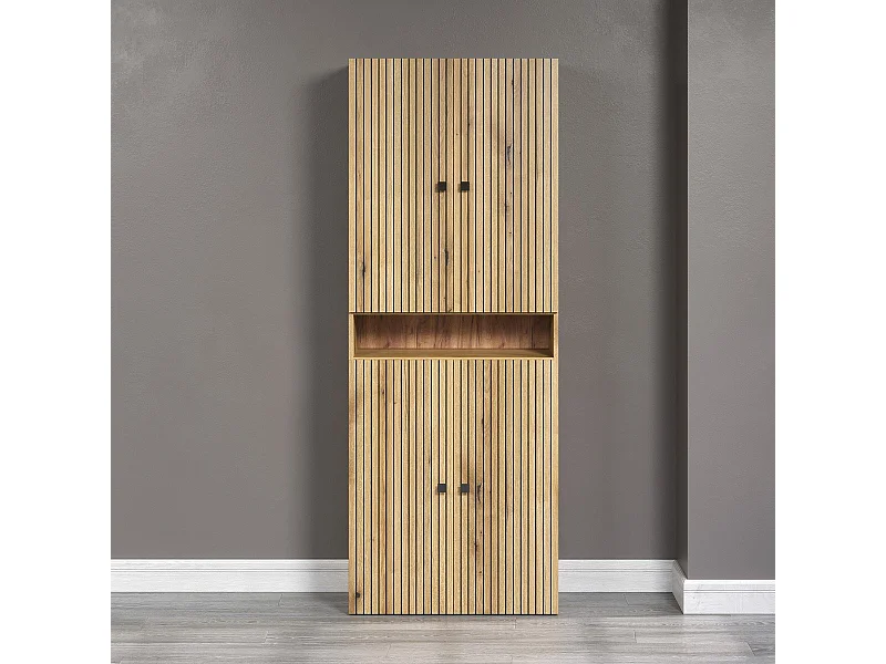 Doppelte Badezimmersäule mit Rillen, 4 Türen und 1 Fach L70 cm - PUREBLISS