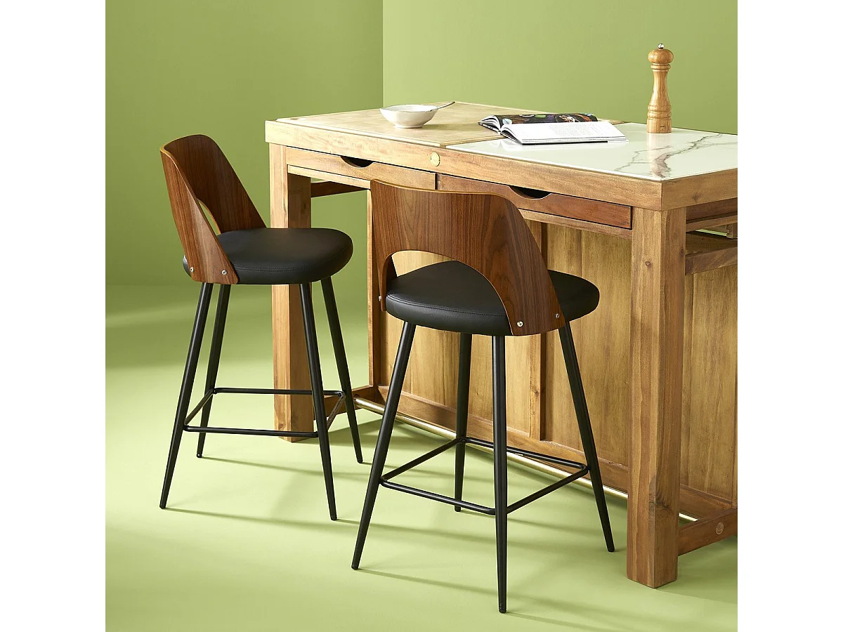 Chaise de comptoir en vinyle noir L45 cm - AUSTIN