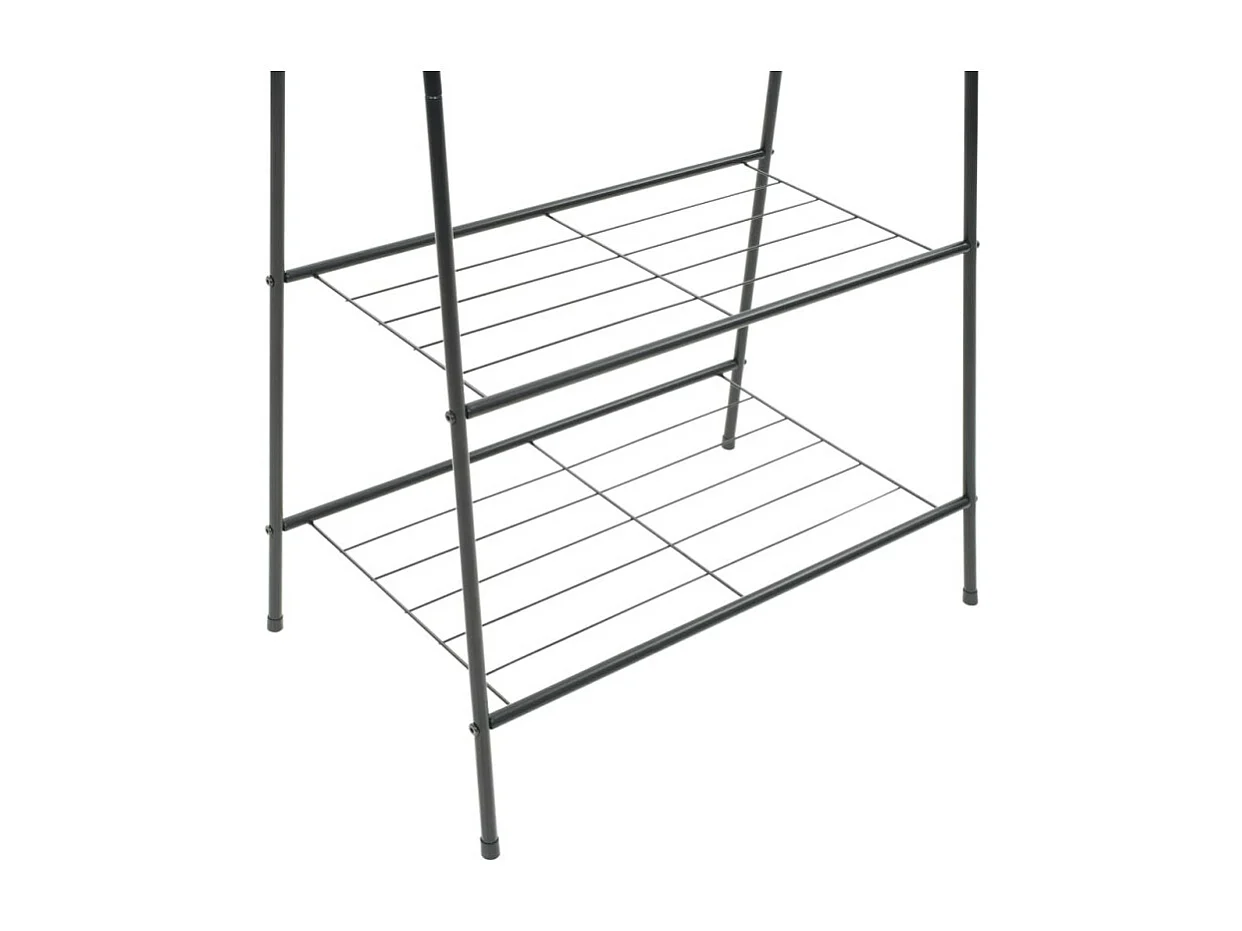 Cabideiro Preto em Aço com 2 Prateleiras para Quarto ou Vestuário - 59 x 35 x 150 cm