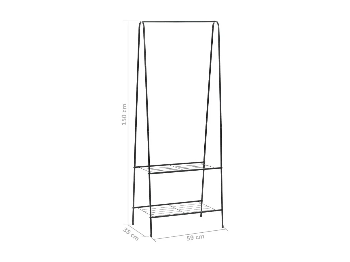 Cabideiro Preto em Aço com 2 Prateleiras para Quarto ou Vestuário - 59 x 35 x 150 cm