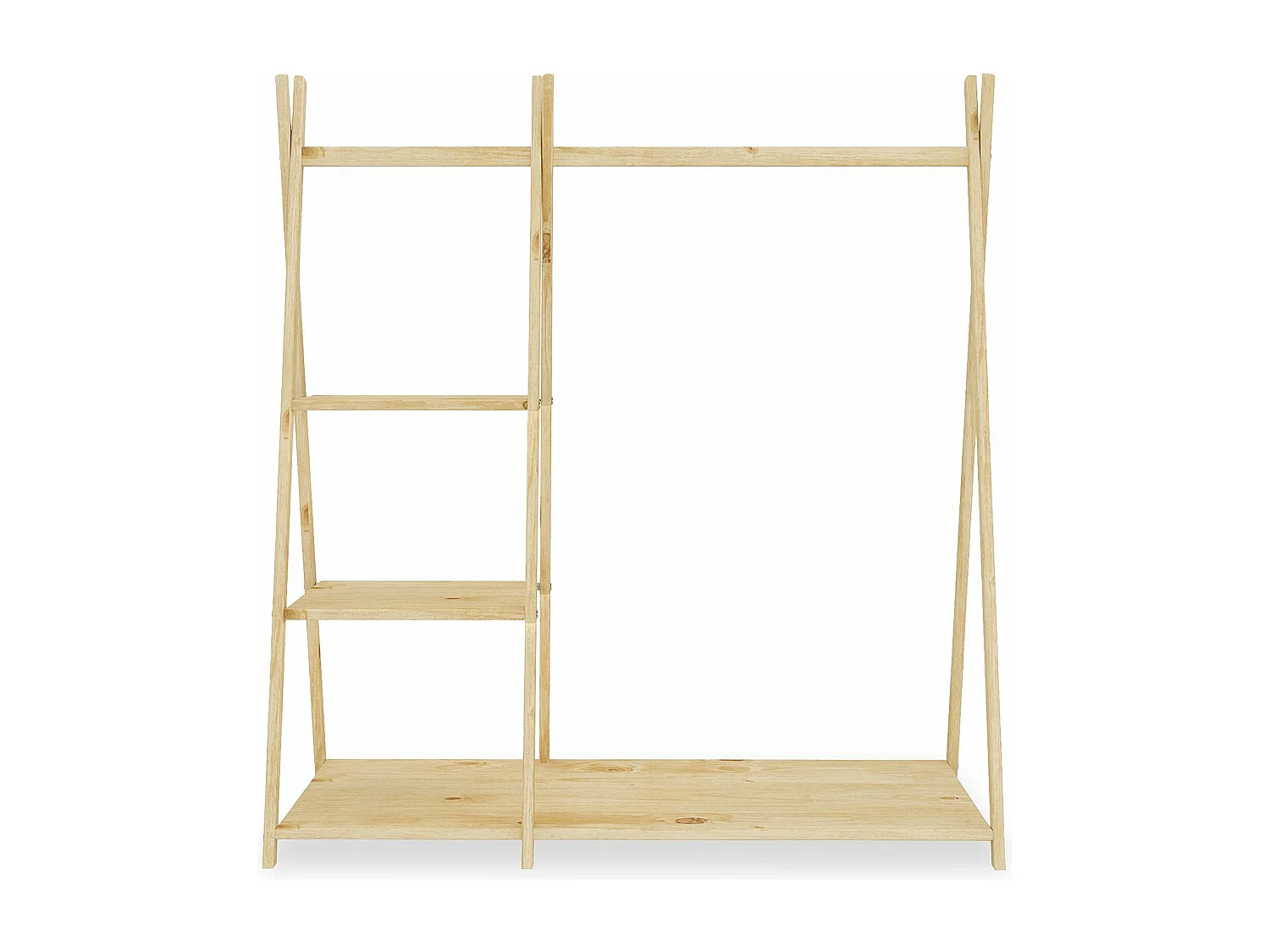 Penderie enfant LOTTE avec 3 étagères Montessori en bois massif coloris naturel 108x115x47 cm, idéale pour garde-robe compact