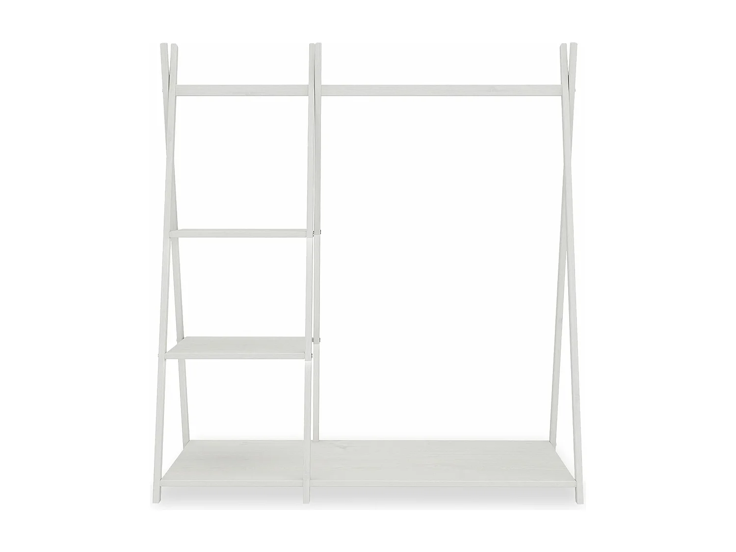 Penderie enfant LOTTE avec 3 étagères Montessori en bois massif blanc 108x115x47 cm, idéale pour garde-robe compact