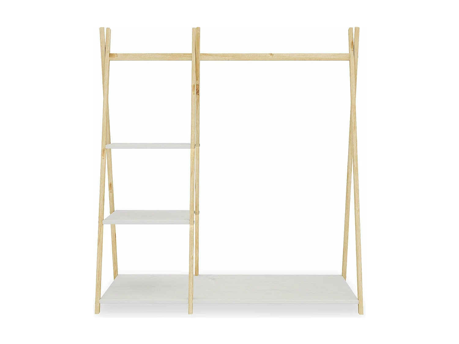 Penderie enfant LOTTE avec 3 étagères Montessori en bois massif coloris naturel et blanc 108x115x47 cm, idéale pour garde-robe