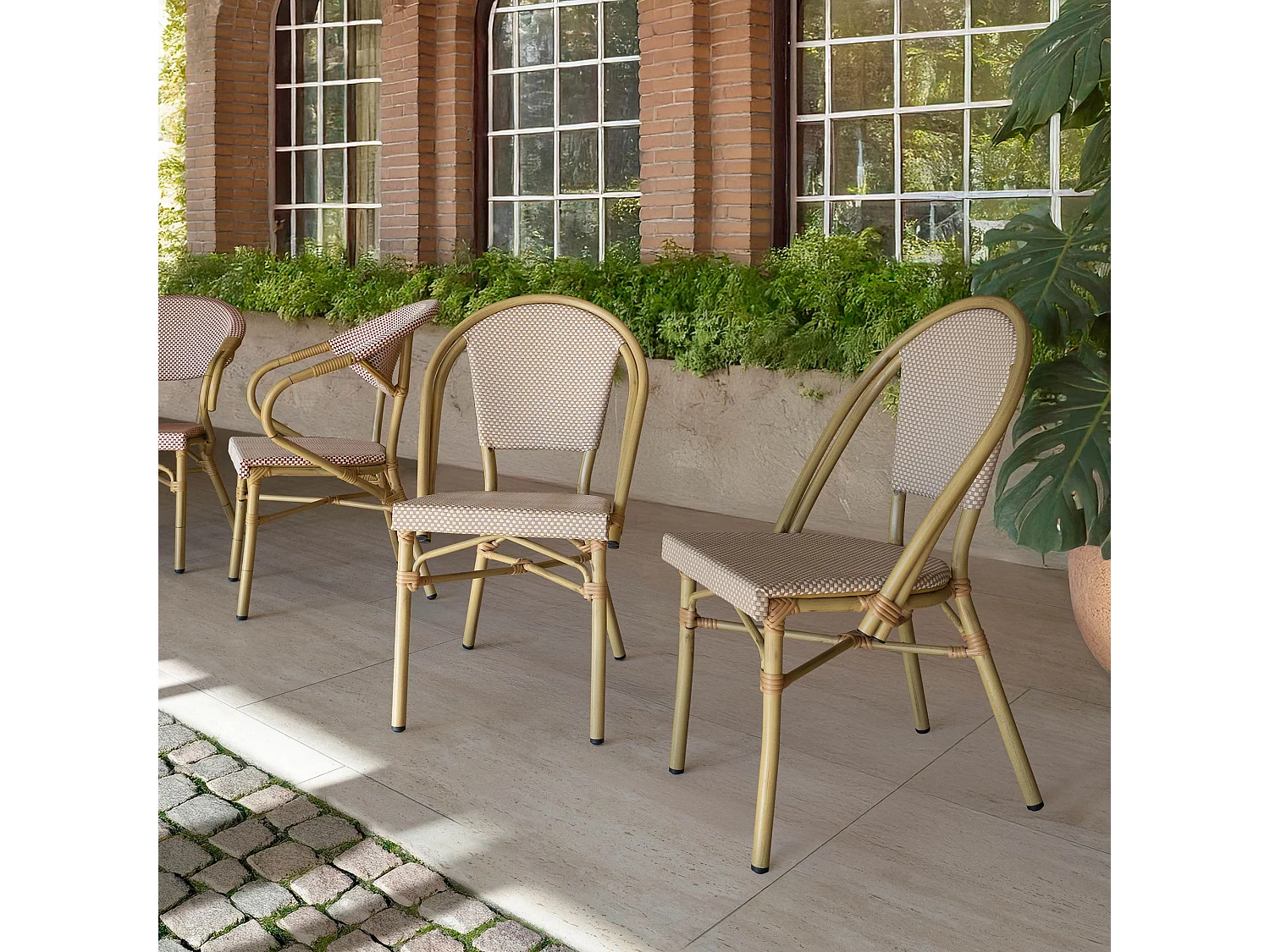 Now's Home - Lot De 2 Chaises D'exterieur Beige Avec Structure Aluminium