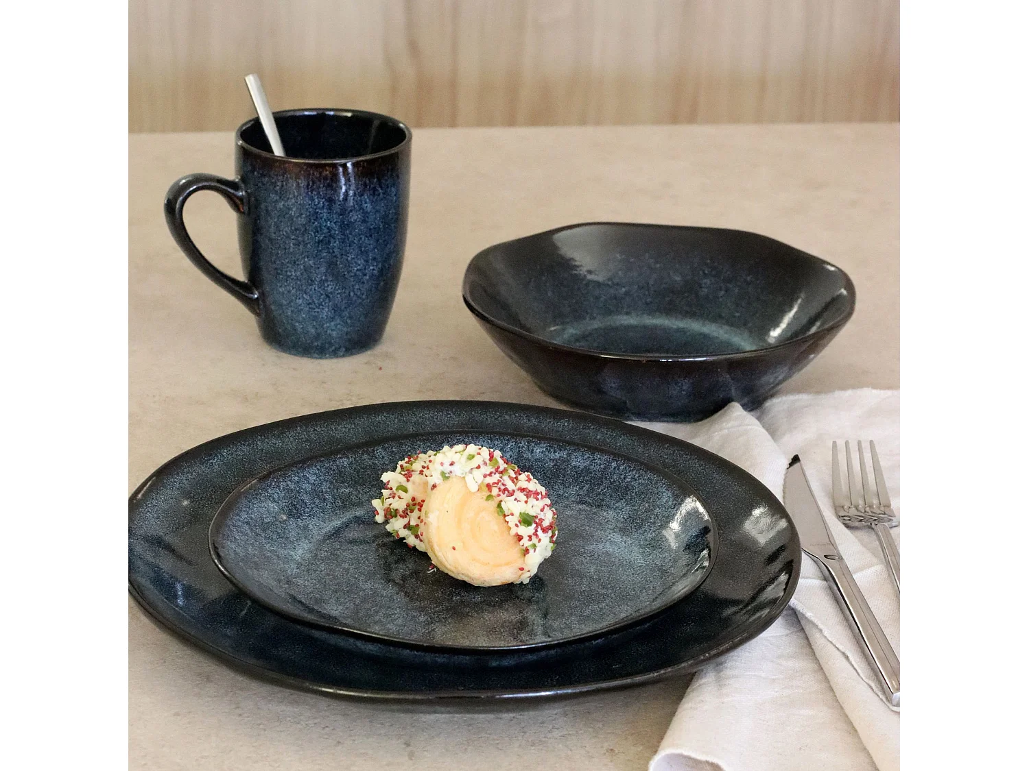 Ogo Living - Lot 6 Assiettes Plates Costa 28cm En Gres Bleu