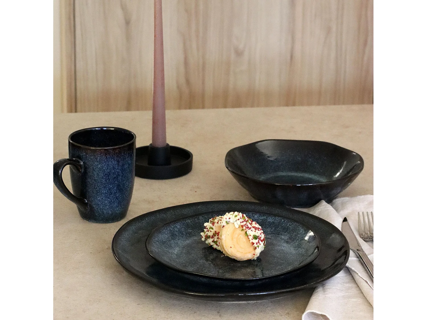 Ogo Living - Lot 6 Assiettes Dessert Costa 21cm En Gres Bleu