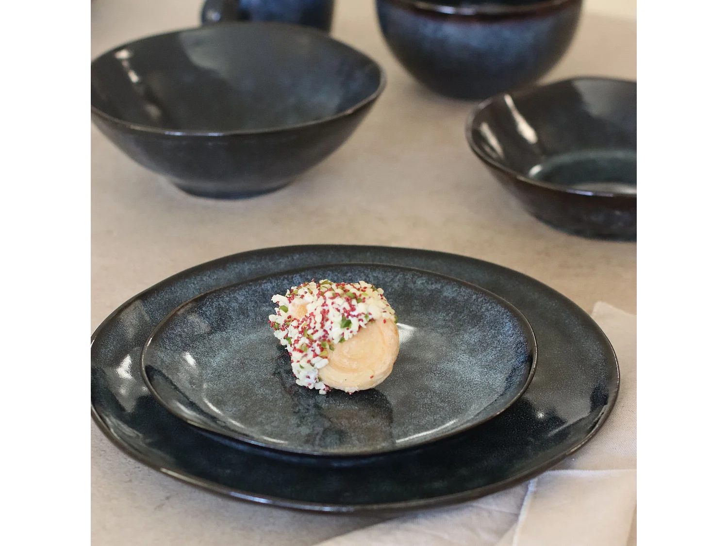 Ogo Living - Lot 6 Assiettes Dessert Costa 21cm En Gres Bleu