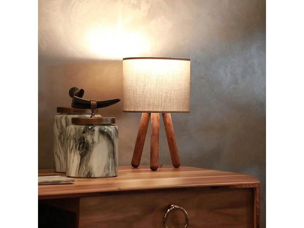 Lampe à poser trépieds bois et tissu Fallen