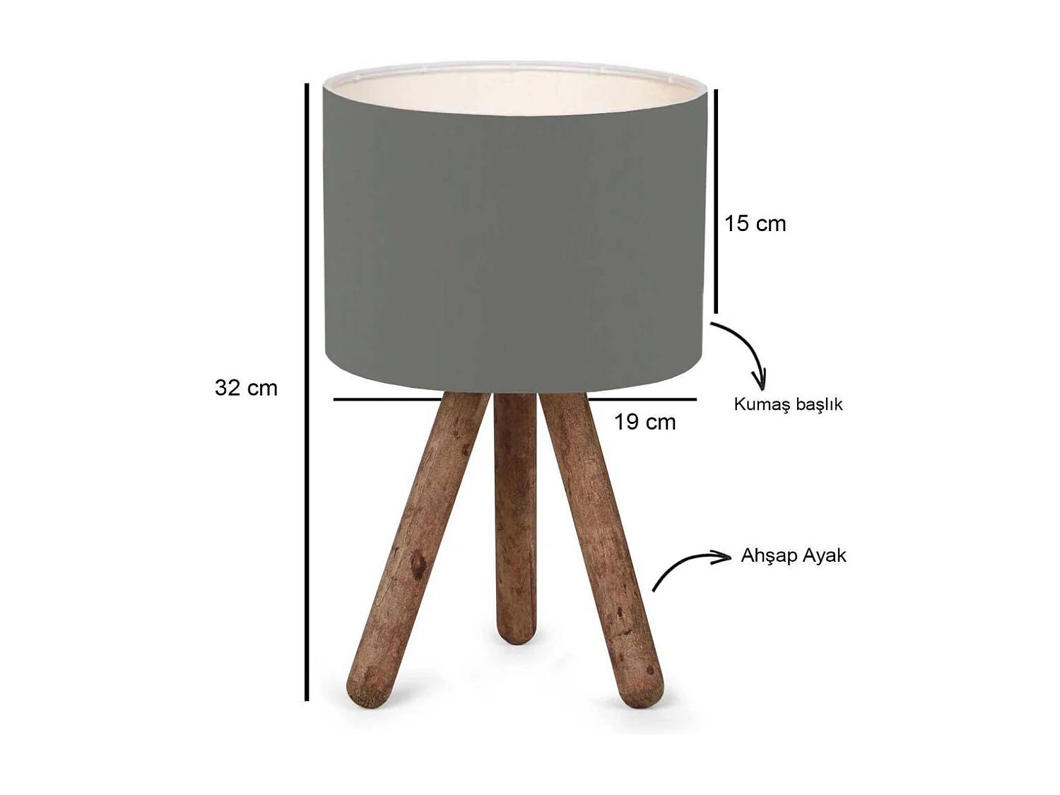 Lampe à poser trépieds bois et tissu Fallen