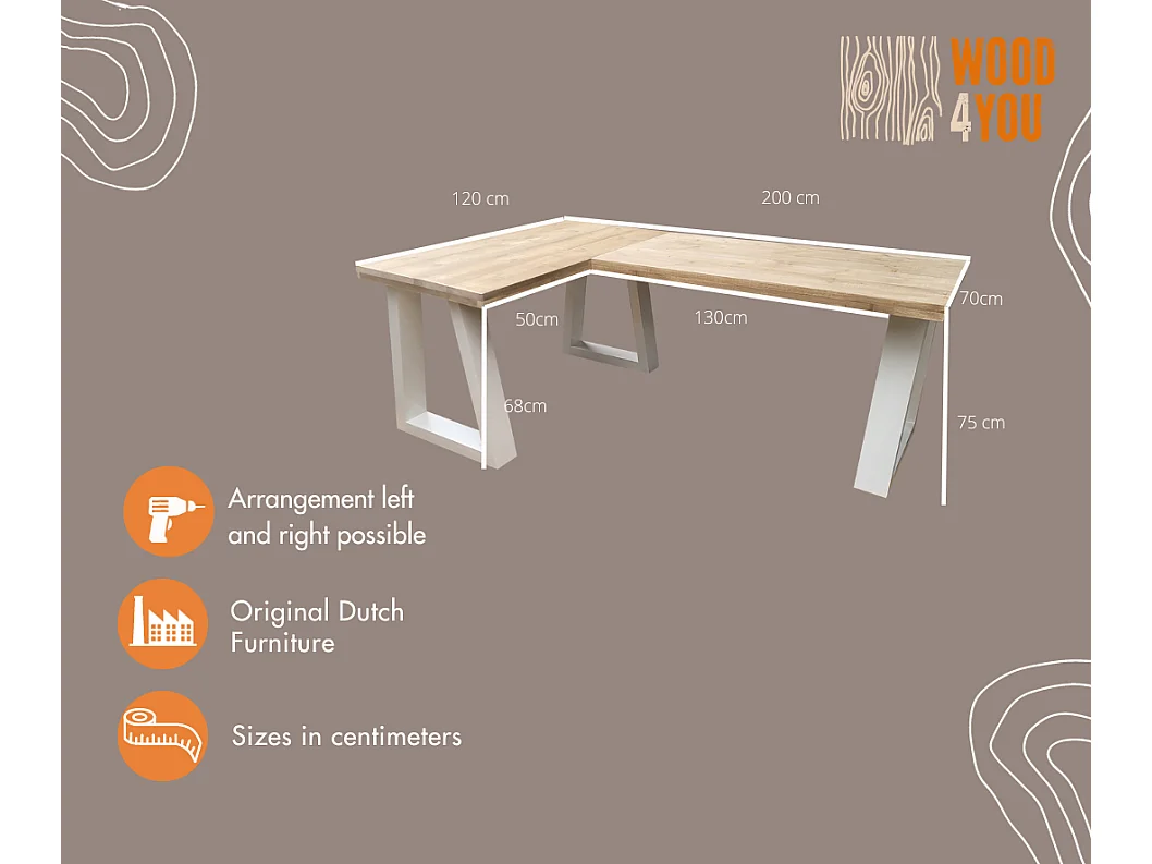 Wood4you - bureau d'angle - vancouver bois d'échafaudage - 200120   blanc