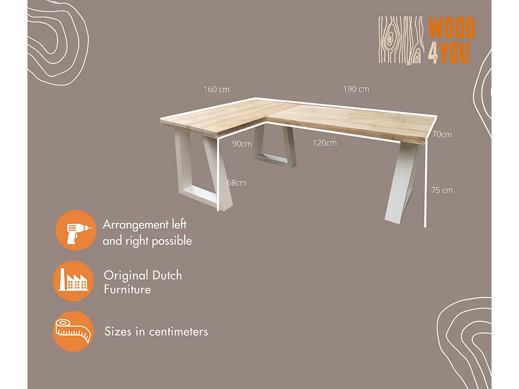 Wood4you - bureau d'angle - vancouver bois d'échafaudage - 190160   blanc