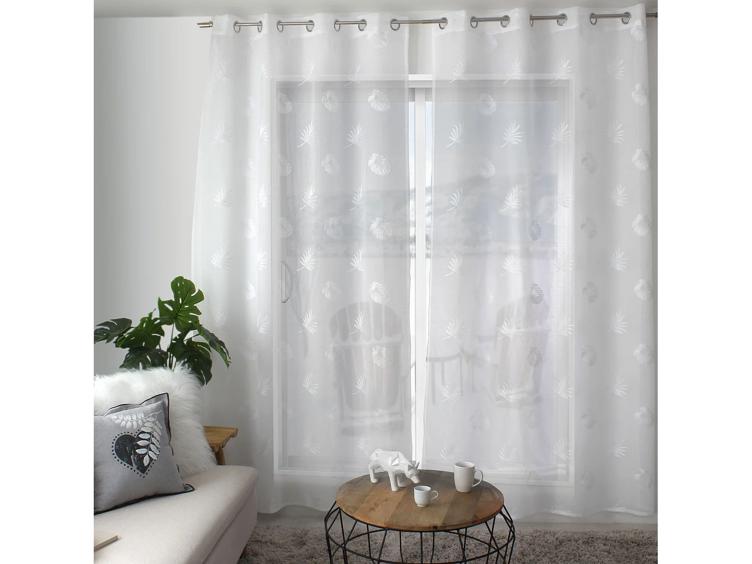 Rideau Voilage Brodé "Epicéa" 140x240cm Blanc