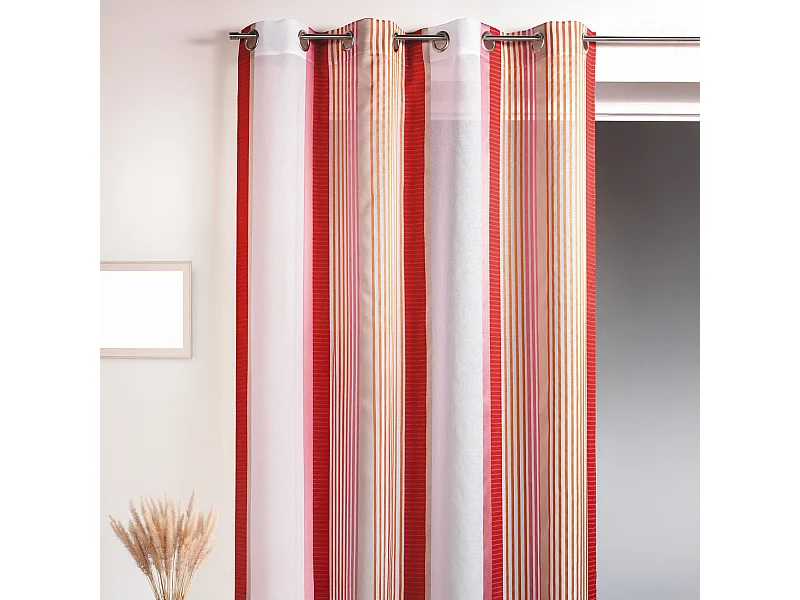 Voilage en étamine à fines rayures verticales colorées