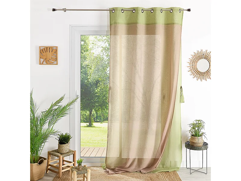 Visillo doble en estameña con paramento de color