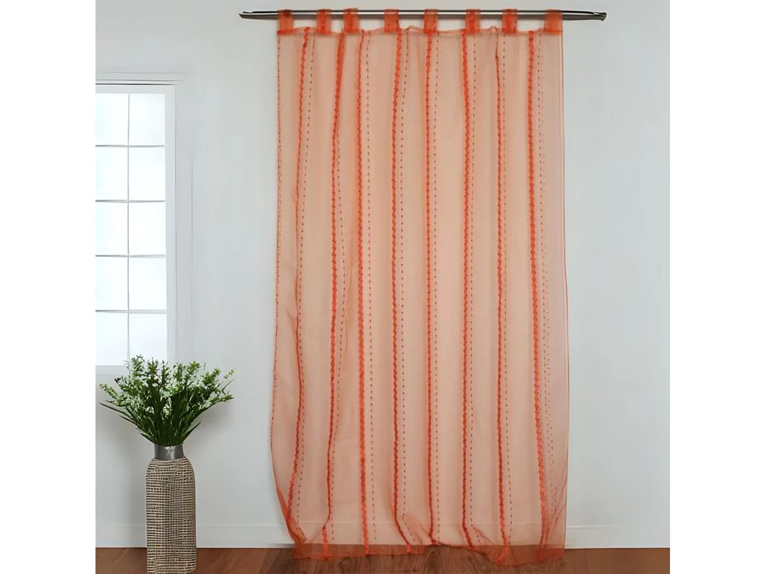 Voilage à rayures et fils coupés brique