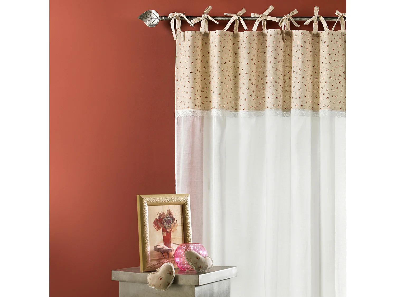 Rideau en Voile de Coton avec Parement Imprimé