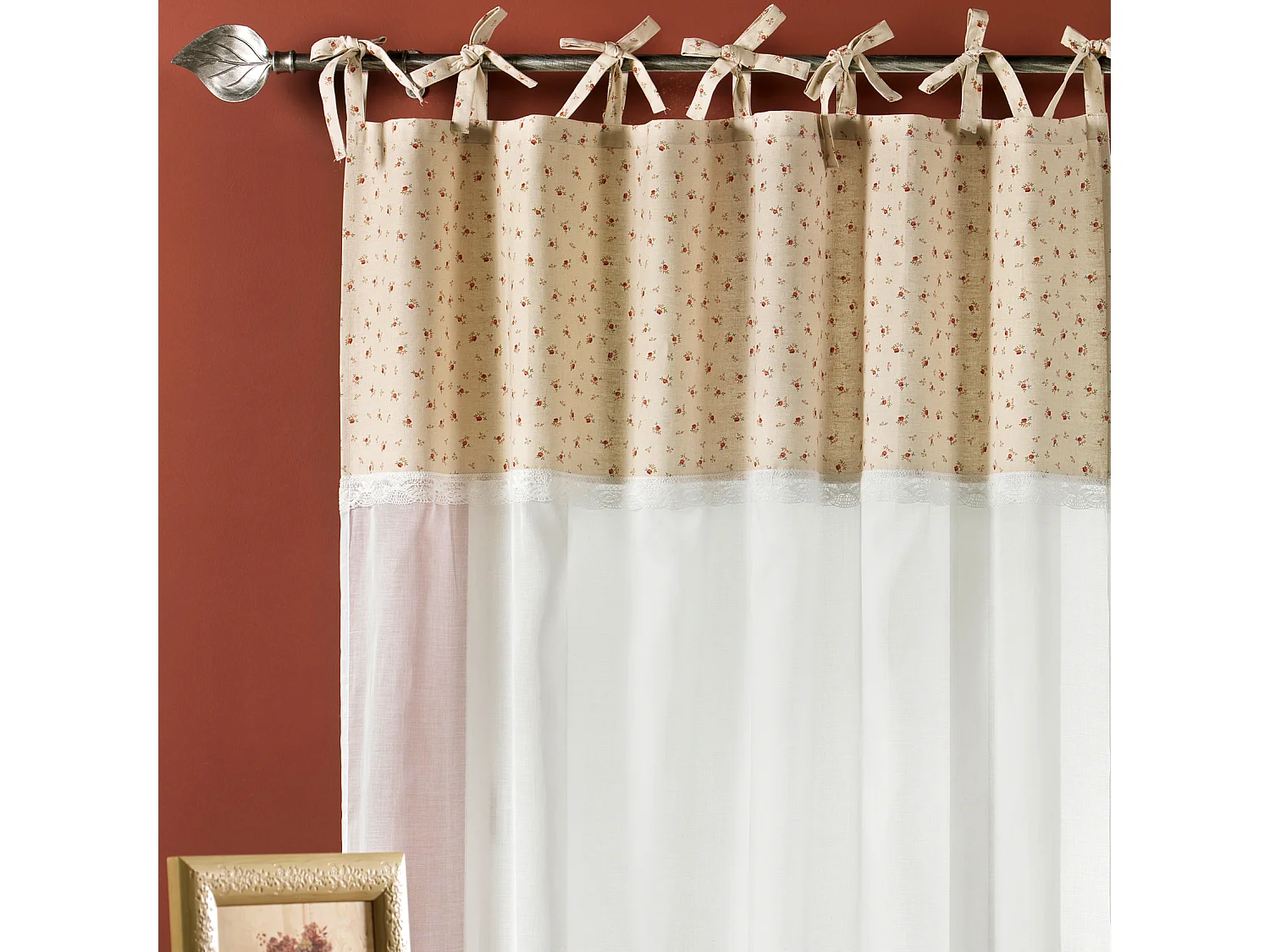 Rideau en Voile de Coton avec Parement Imprimé