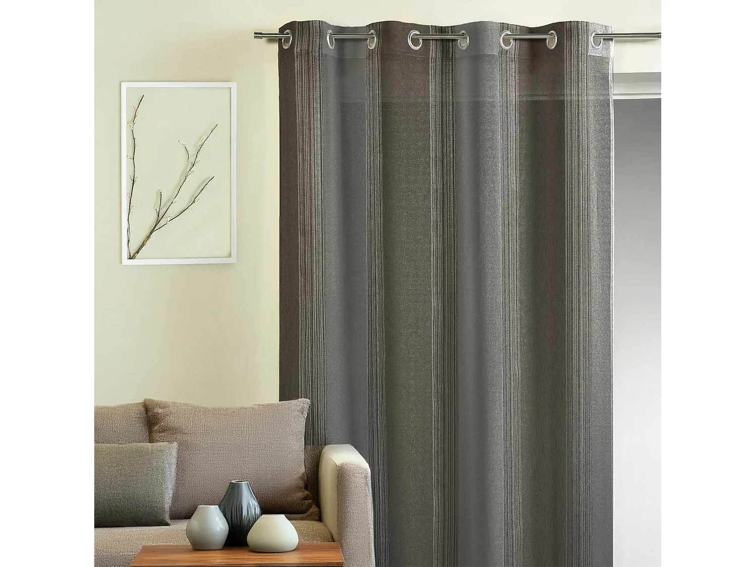 Voilage fantaisie à rayures verticales tissées