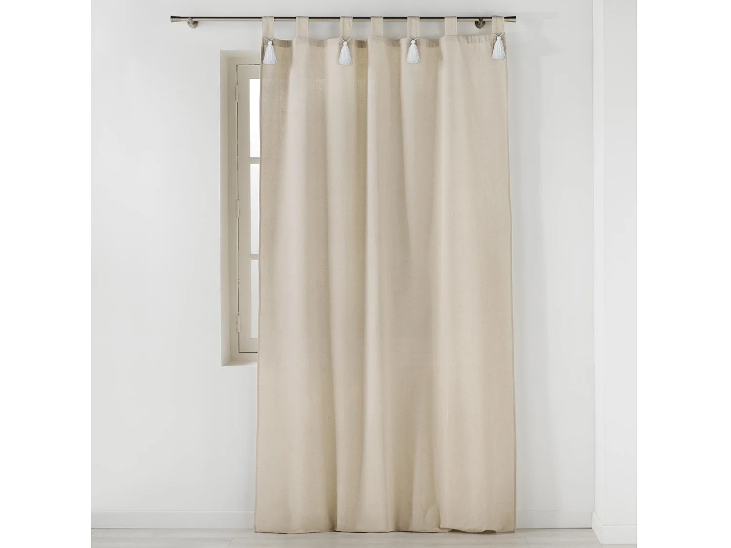 Rideau à Passants Pompons "Cyrine" 140x240cm Beige
