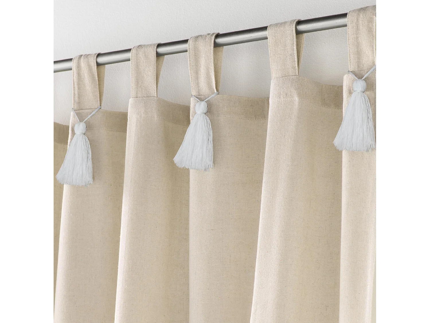 Rideau à Passants Pompons "Cyrine" 140x240cm Beige