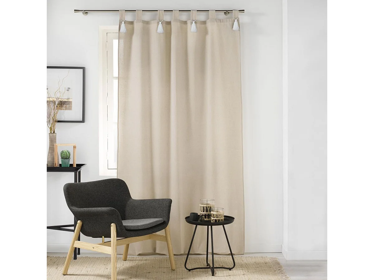 Rideau à Passants Avec Pompons "Cyrine" 140x240cm Beige