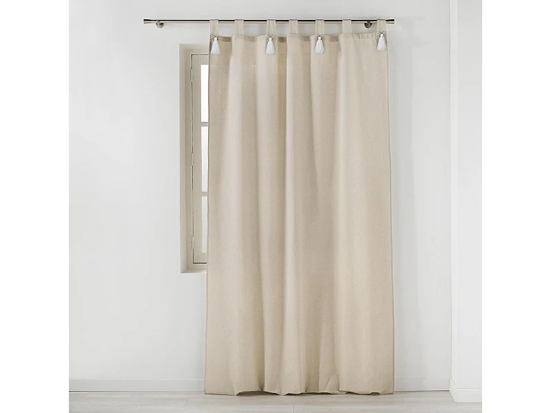 Rideau à Passants Avec Pompons "Cyrine" 140x240cm Beige