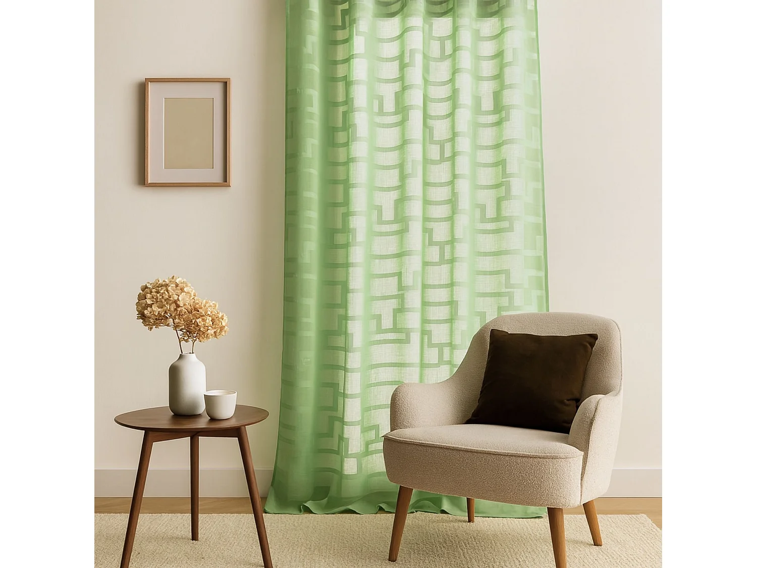 Visillo en estameña dibujos geométricos orquídea