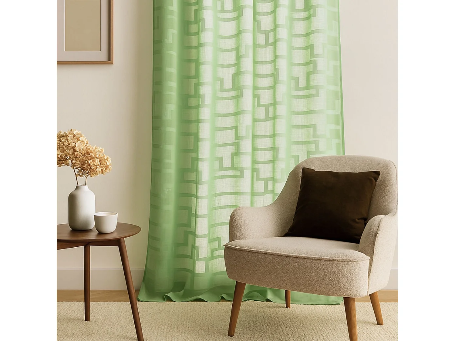 Visillo en estameña dibujos geométricos orquídea