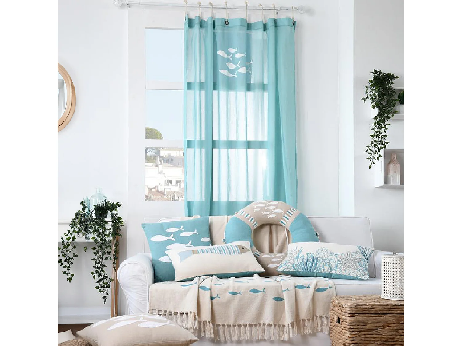 Visillo Estilo Marino con Motivos de Peces