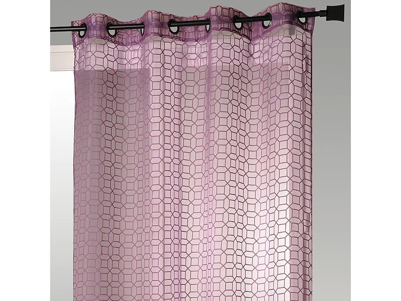 Cortina de Organza Dévoré Ciruela con Motivos Geométricos