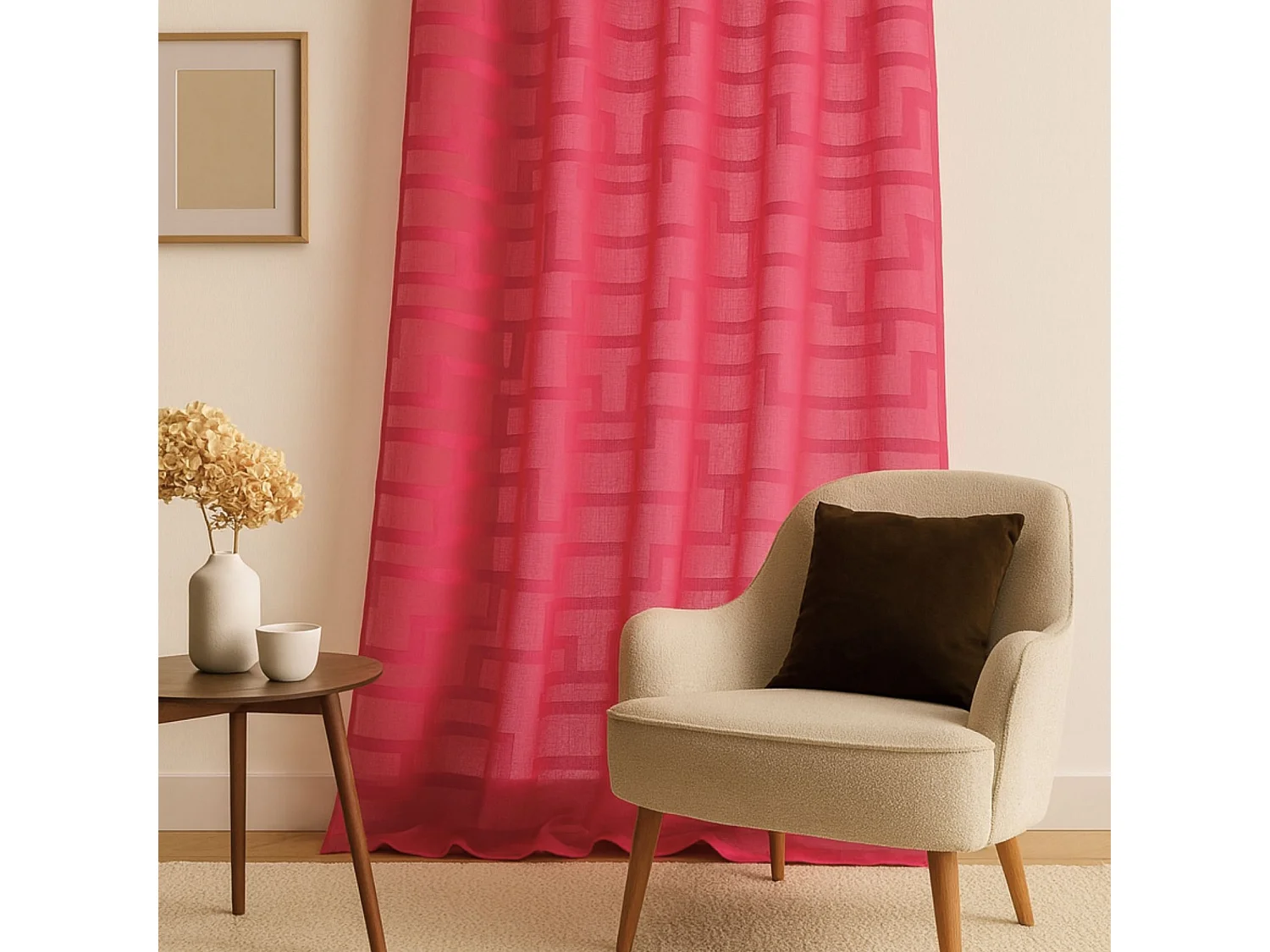 Vorhang aus Georgette mit geometrischen Orchideen-Drucken