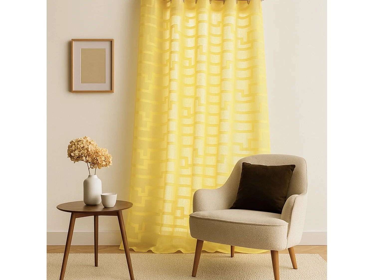 Visillo en estameña dibujos geométricos orquídea