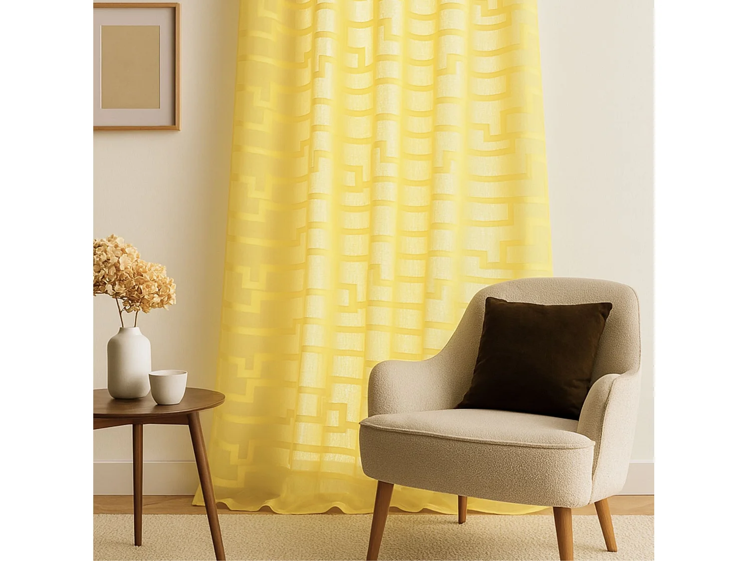 Visillo en estameña dibujos geométricos orquídea