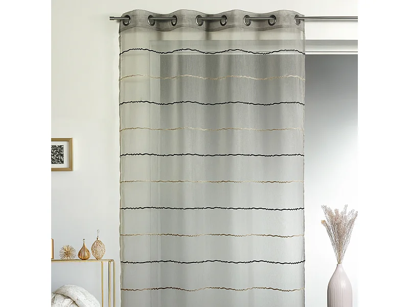 Visillo fantasía en estameña a rayas horizontales