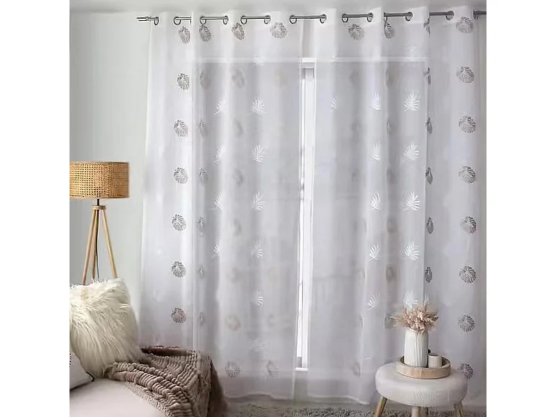 Rideau Voilage Brodé "Épicéa" 140x240cm Beige & Blanc