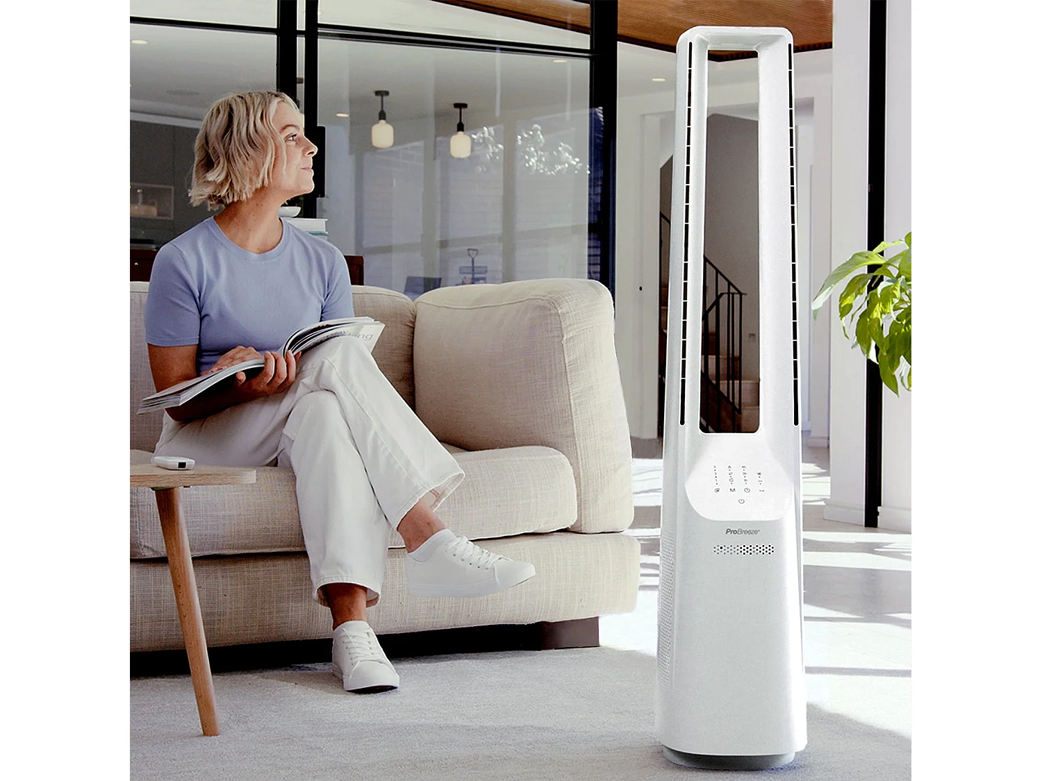 Wentylator kolumnowy bezłopatkowy 101 cm z oscylacją - biały