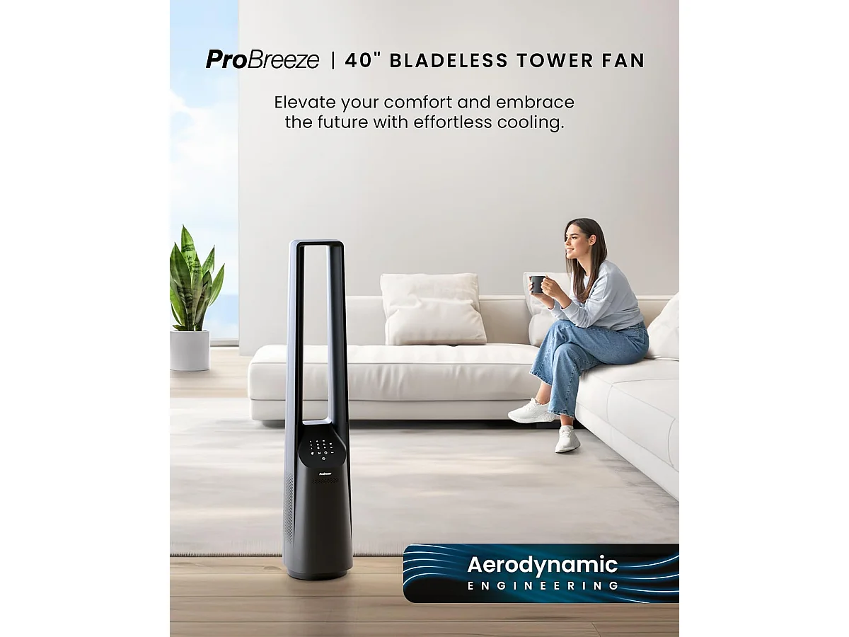 Pro Breeze Ventilateur colonne sans pales 101 cm avecoscillation - noir