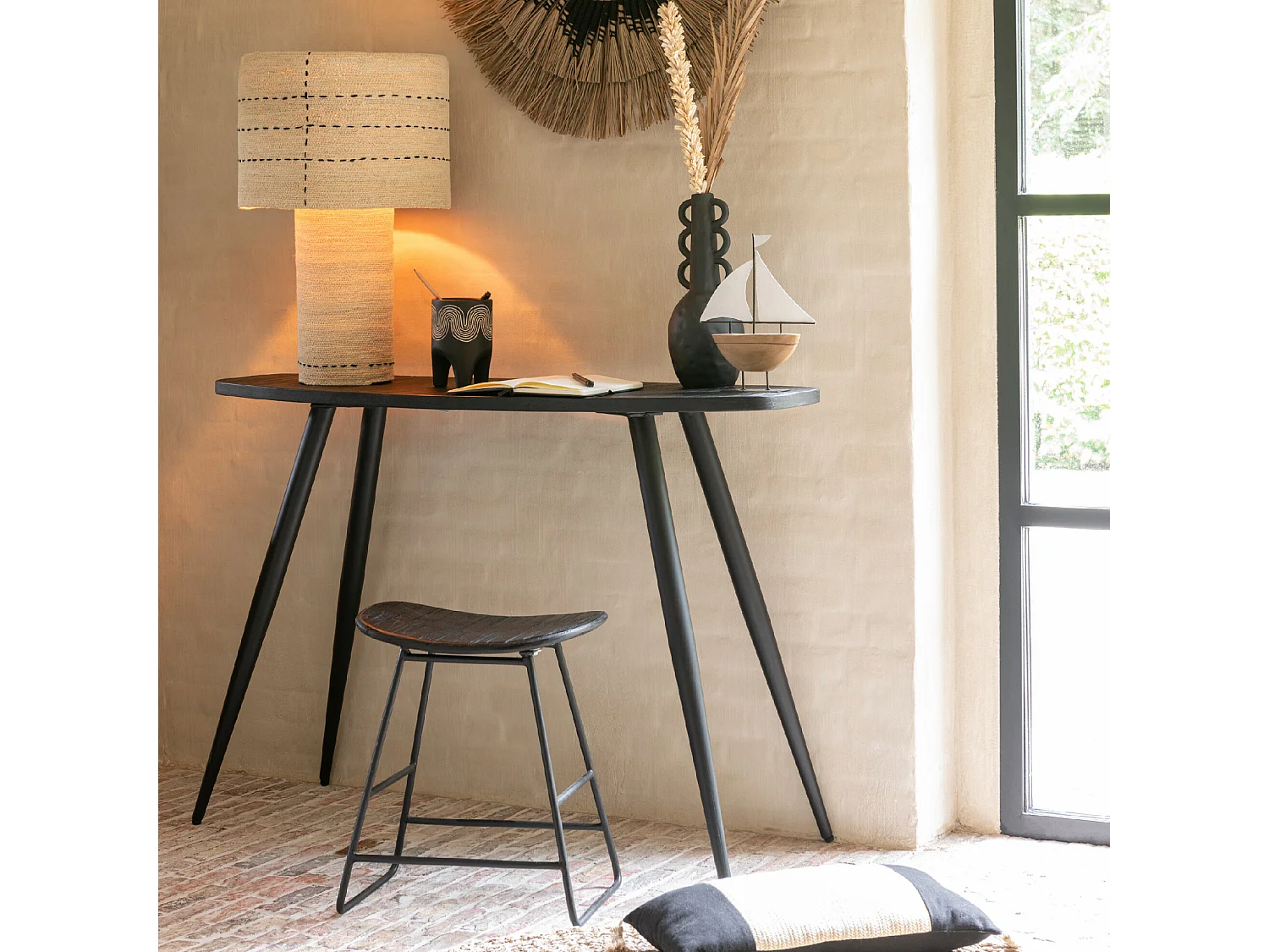 Tabouret en Bois "Teck" 45cm Noir