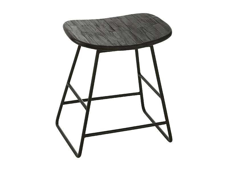 Tabouret en Bois "Teck" 45cm Noir