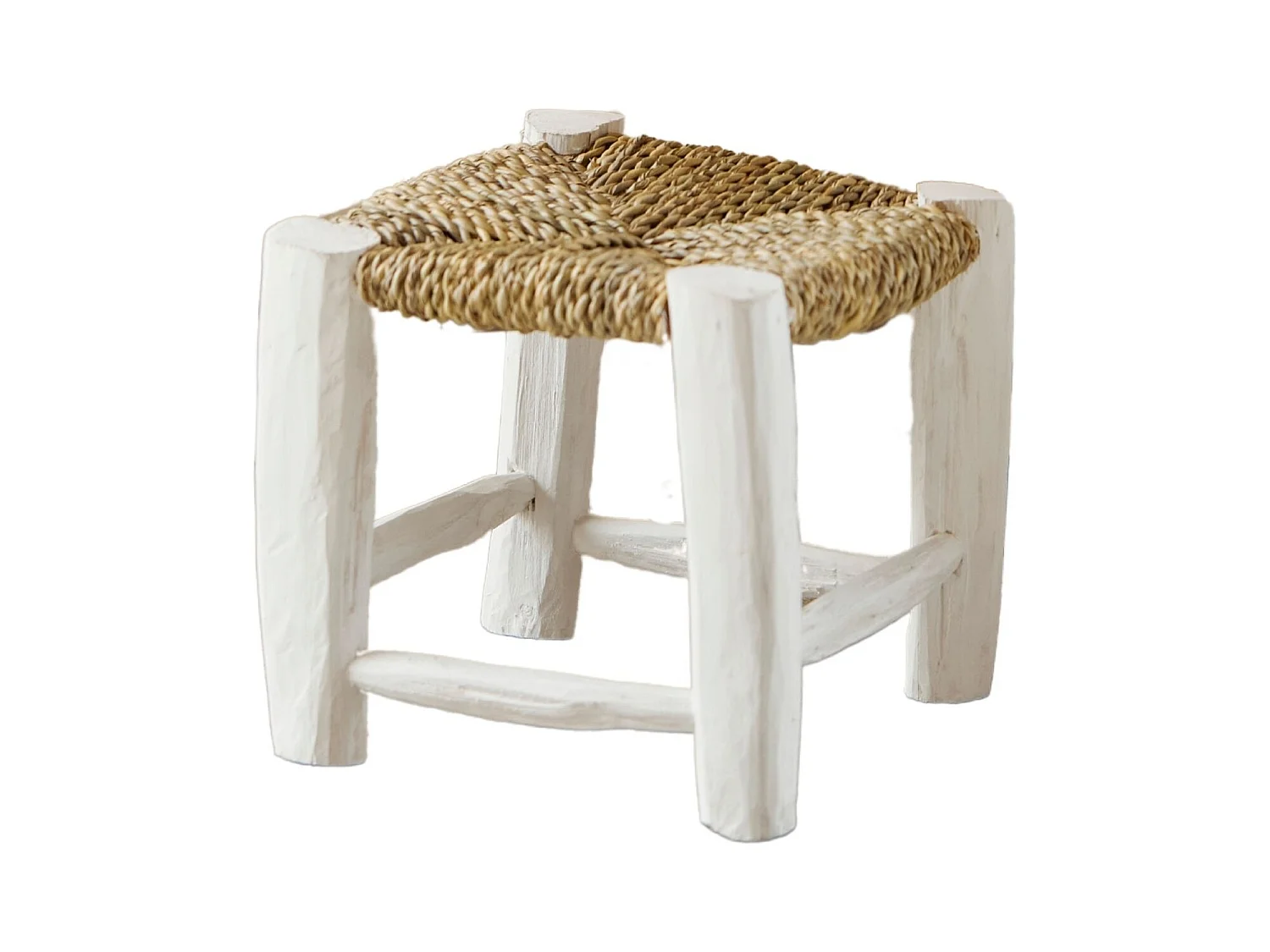 Tabouret Marocain blanc en bois