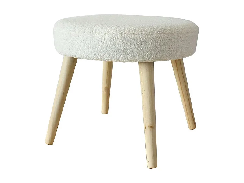Tabouret Rond en Tissu Bouclé "Lodge" 45cm Écru