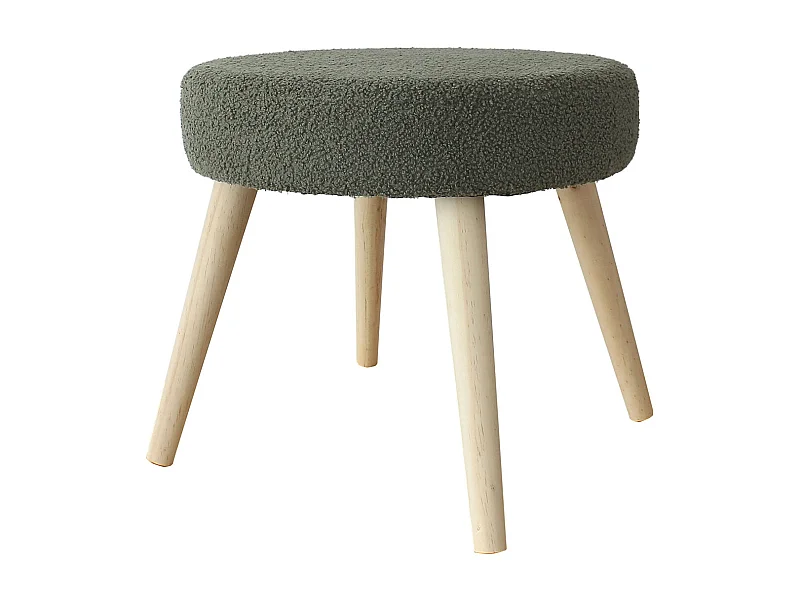Tabouret Rond en Tissu Bouclé "Lodge" 45cm Vert Argile