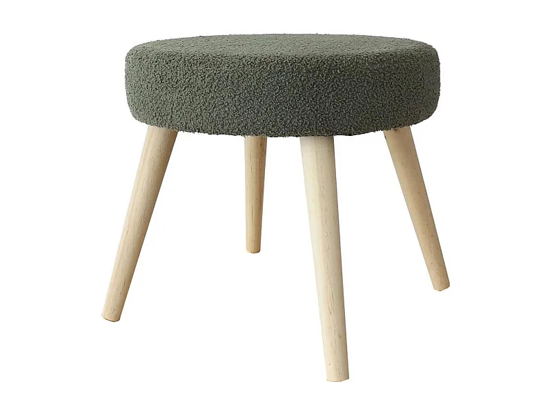 Tabouret Rond en Tissu Bouclé "Lodge" 45cm Vert Argile