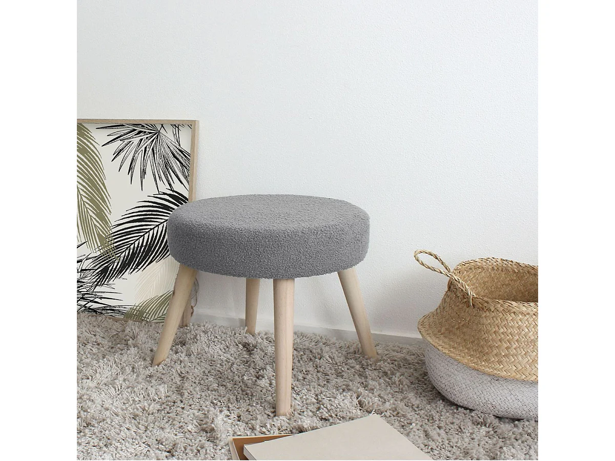 Tabouret Rond en Tissu Bouclé "Lodge" 45cm Gris