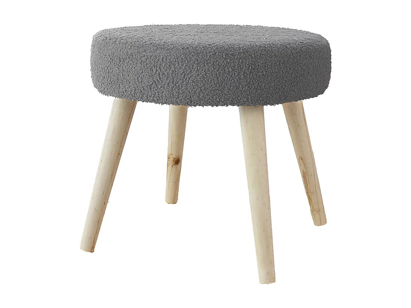 Tabouret Rond en Tissu Bouclé "Lodge" 45cm Gris