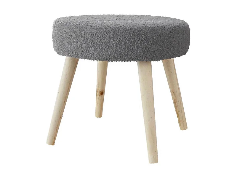 Tabouret Rond en Tissu Bouclé "Lodge" 45cm Gris