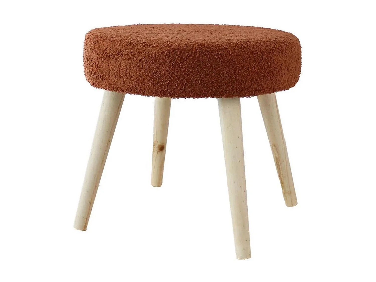 Tabouret Rond en Tissu Bouclé "Lodge" 45cm Terracotta