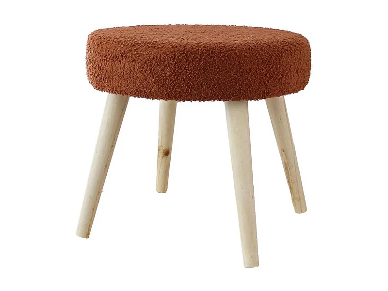 Tabouret Rond en Tissu Bouclé "Lodge" 45cm Terracotta